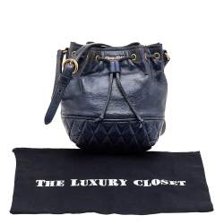Pre Owned Miu Miu Blue Vitello Shine Leather Drawstring Bucket Bag