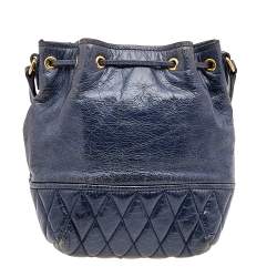 Pre Owned Miu Miu Blue Vitello Shine Leather Drawstring Bucket Bag