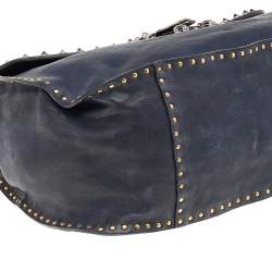 Miu Miu Navy Blue/Brown Leather Studded Chain Shoulder Bag
