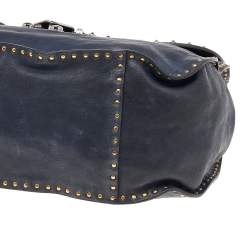 Miu Miu Navy Blue/Brown Leather Studded Chain Shoulder Bag