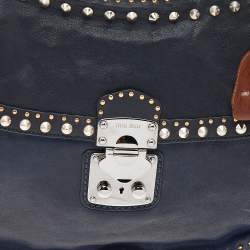 Miu Miu Navy Blue/Brown Leather Studded Chain Shoulder Bag