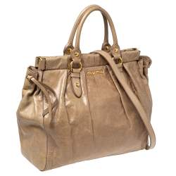 Miu Miu Beige Leather Gathered Tote