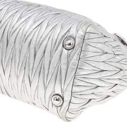 Miu Miu Silver Matelassé Leather Tote
