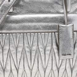 Miu Miu Silver Matelassé Leather Tote