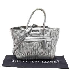 Miu Miu Silver Matelassé Leather Tote
