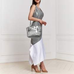 Miu Miu Silver Matelassé Leather Tote