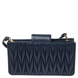 Miu Miu Navy Blue Matelasse Leather Phone Bag
