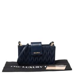Miu Miu Navy Blue Matelasse Leather Phone Bag