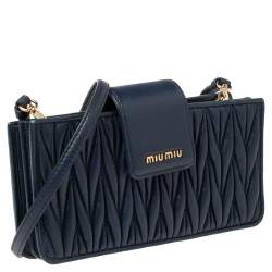 Miu Miu Navy Blue Matelasse Leather Phone Bag