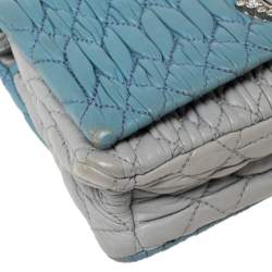 Pre Owned Miu Miu Blue Leather Matelassé Nappa Iconic Crystal Shoulder Bag