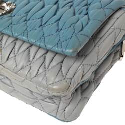 Pre Owned Miu Miu Blue Leather Matelassé Nappa Iconic Crystal Shoulder Bag