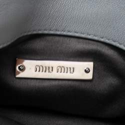 Pre Owned Miu Miu Blue Leather Matelassé Nappa Iconic Crystal Shoulder Bag