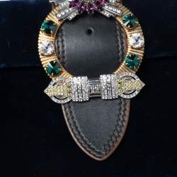 Pre Owned حقيبة ميو ميو قطيفة زرقاء مزخرفة كريستال بقلاب وإبزيم يد علوية