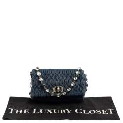 Pre Owned Miu Miu Blue Denim Crystal Embellished Shoulder Bag
