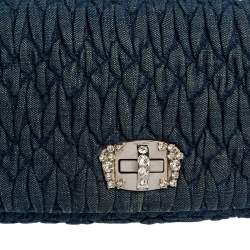 Pre Owned Miu Miu Blue Denim Crystal Embellished Shoulder Bag