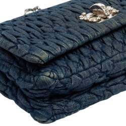 Pre Owned Miu Miu Blue Denim Crystal Embellished Shoulder Bag