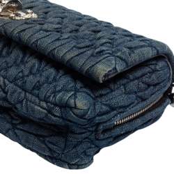Pre Owned Miu Miu Blue Denim Crystal Embellished Shoulder Bag