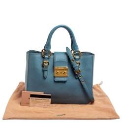 Pre Owned Miu Miu Two Tone Blue Madras Leather Tote
