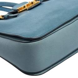 Pre Owned Miu Miu Two Tone Blue Madras Leather Tote