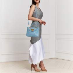Pre Owned Miu Miu Two Tone Blue Madras Leather Tote
