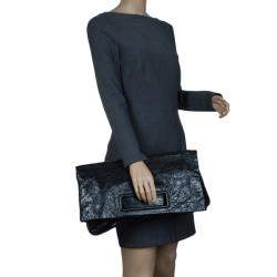  Miu Miu Black Glazed Distressed Leather Oversized Clutch