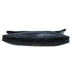  Miu Miu Black Glazed Distressed Leather Oversized Clutch