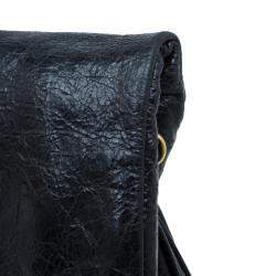  Miu Miu Black Glazed Distressed Leather Oversized Clutch