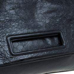 Miu Miu Black Glazed Distressed Leather Oversized Clutch
