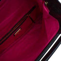  Miu Miu Black Glazed Distressed Leather Oversized Clutch