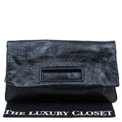  Miu Miu Black Glazed Distressed Leather Oversized Clutch