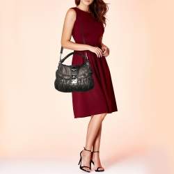 مملوكة مسبقًا Miu Miu Metallic Dark Grey Matelassé Lux Leather Coffer Hobo