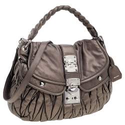 مملوكة مسبقًا Miu Miu Metallic Dark Grey Matelassé Lux Leather Coffer Hobo