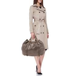 Miu Miu Grey Vitello Shine Leather Gathered Tote