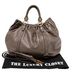 Miu Miu Grey Vitello Shine Leather Gathered Tote