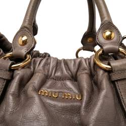 Miu Miu Grey Vitello Shine Leather Gathered Tote