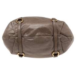 Miu Miu Grey Vitello Shine Leather Gathered Tote