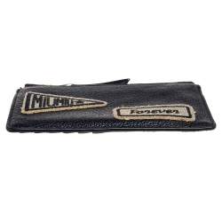 مملوكة مسبقًا Miu Miu Black Leather Patch Zip Card Case