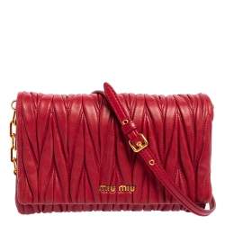 Pre Owned Miu Miu Burgundy Matelasse Leather Flap Shoulder Bag