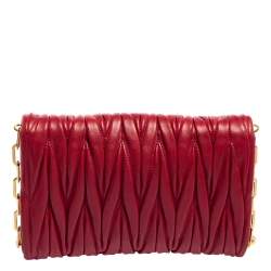 Pre Owned Miu Miu Burgundy Matelasse Leather Flap Shoulder Bag