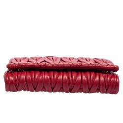 Pre Owned Miu Miu Burgundy Matelasse Leather Flap Shoulder Bag