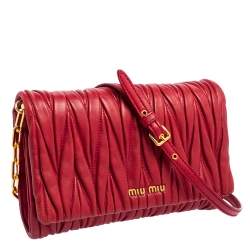 Pre Owned Miu Miu Burgundy Matelasse Leather Flap Shoulder Bag