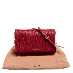 Pre Owned Miu Miu Burgundy Matelasse Leather Flap Shoulder Bag