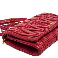 Pre Owned Miu Miu Burgundy Matelasse Leather Flap Shoulder Bag