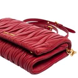 Pre Owned Miu Miu Burgundy Matelasse Leather Flap Shoulder Bag