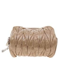 Pre Owned Miu Miu Beige Matelassé Leather Double Zip Crossbody Bag
