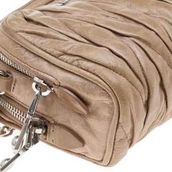 Pre Owned Miu Miu Beige Matelassé Leather Double Zip Crossbody Bag