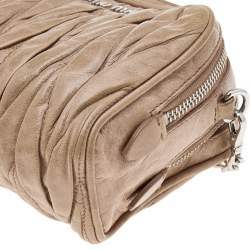 Pre Owned Miu Miu Beige Matelassé Leather Double Zip Crossbody Bag