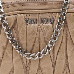 Pre Owned Miu Miu Beige Matelassé Leather Double Zip Crossbody Bag