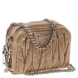 Pre Owned Miu Miu Beige Matelassé Leather Double Zip Crossbody Bag