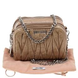 Pre Owned Miu Miu Beige Matelassé Leather Double Zip Crossbody Bag